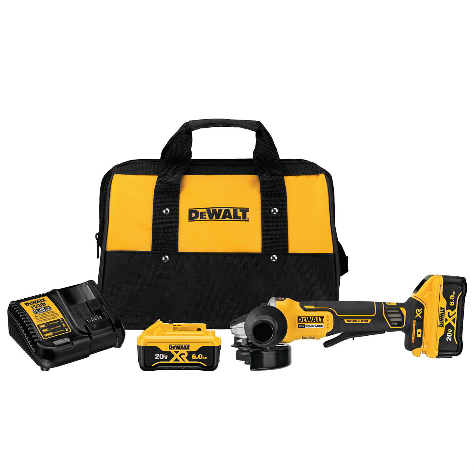 DeWalt 20V XR Paddle Switch Small Angle Grinder Kit — 4.5in., Brushless Motor, 6.0Ah Batteries, Model# DWTDCG413R2